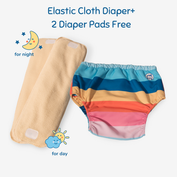 Fabric Diaper | Striper | Elastic Waist | Pull Up/Underwear Style| With 2 Diaper Pads Free