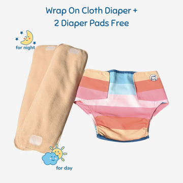 Cloth Diaper | Striper | Velcro Closure | Wrap On Style| With 2 Diaper Pads Free
