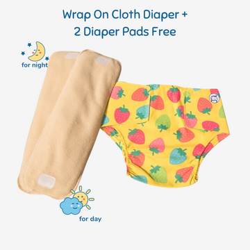 Cloth Diaper | Berry Love  | Velcro Closure | Wrap On Style| With 2 Diaper Pads Free