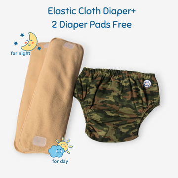 Fabric Diaper | Camo Baby | Elastic Waist | Pull Up/Underwear Style| With 2 Diaper Pads Free