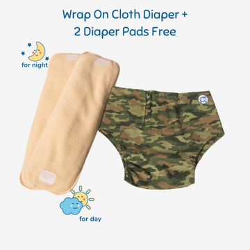 Infant Reusable Diapers | Camo Baby | Velcro Closure| With 2 Diaper Pads Free
