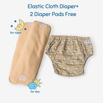 Fabric Diaper | Honeycomb | Elastic Waist | Pull Up/Underwear Style| With 2 Diaper Pads Free