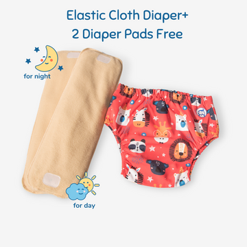Fabric Diaper | Jungle Jumble | Elastic Waist | Pull Up/Underwear Style| With 2 Diaper Pads Free