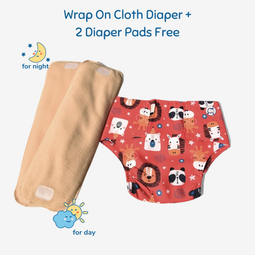 Cloth Diaper | Jungle Jumble  | Velcro Closure | Wrap On Style| With 2 Diaper Pads Free