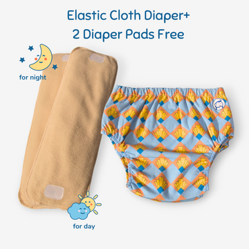 Fabric Diaper | Shell Blitz | Elastic Waist | Pull Up/Underwear Style| With 2 Diaper Pads Free