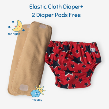 Fabric Diaper | Super Star | Elastic Waist | Pull Up/Underwear Style| With 2 Diaper Pads Free
