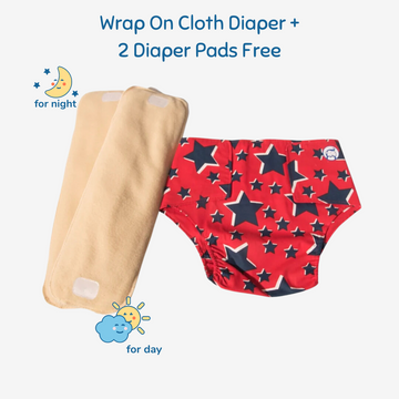 Cloth Diaper | Super Star | Velcro Closure | Wrap On Style | With 2 Diaper Pads Free
