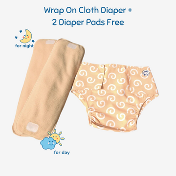Cloth Diaper | Swirly Whirly  | Velcro Closure | Wrap On Style| With 2 Diaper Pads Free